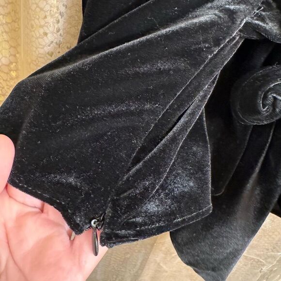 Zara Deep Black Velvet Wrap Front Tie Back Long Sleeve Bouse Medium - Picture 6 of 7